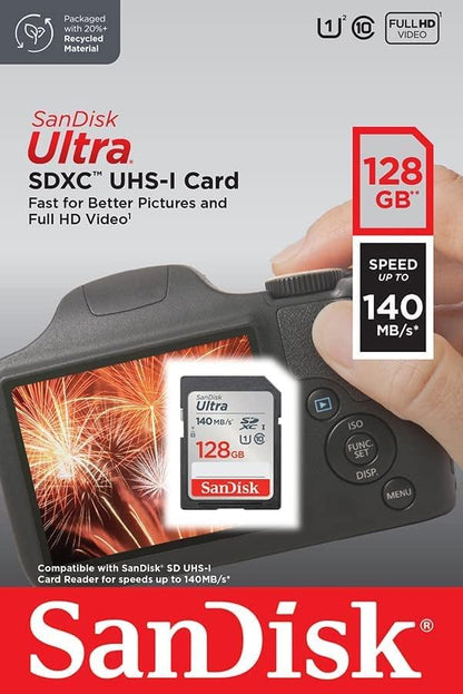 SDXC карта памет SanDisk Ultra, 128GB, Клас 10 / UHS-1 U1 SDSDUNB-128G-GN6IN
