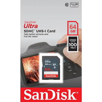 Карта памет SDXC SanDisk Ultra, 64Gb, Клас 10 SDSDUNR-064G-GN3IN