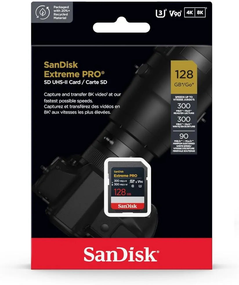 SDXC карта памет SanDisk Extreme Pro, 128Gb, Клас 10 / UHS-2 U3 SDSDXDM-128G-GN4IN