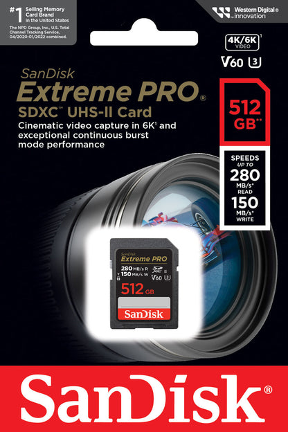 SDXC карта памет SanDisk Extreme Pro, 512Gb, Клас 10 / UHS-2 U3 SDSDXEP-512G-GN4IN