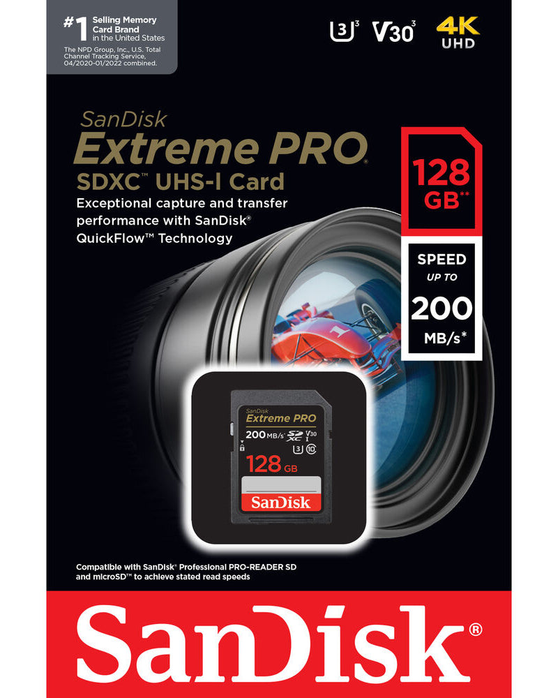 Карта памет SDXC SanDisk Extreme Pro, 128Gb, Клас 10 / UHS-1 U3 SDSDXXD-128G-GN4IN