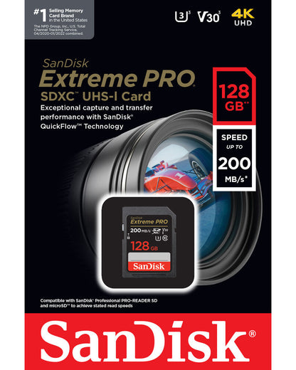 Карта памет SDXC SanDisk Extreme Pro, 128Gb, Клас 10 / UHS-1 U3 SDSDXXD-128G-GN4IN