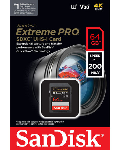 Карта памет SDXC SanDisk Extreme Pro, 64Gb, Клас 10 / UHS-1 U3 SDSDXXU-064G-GN4IN