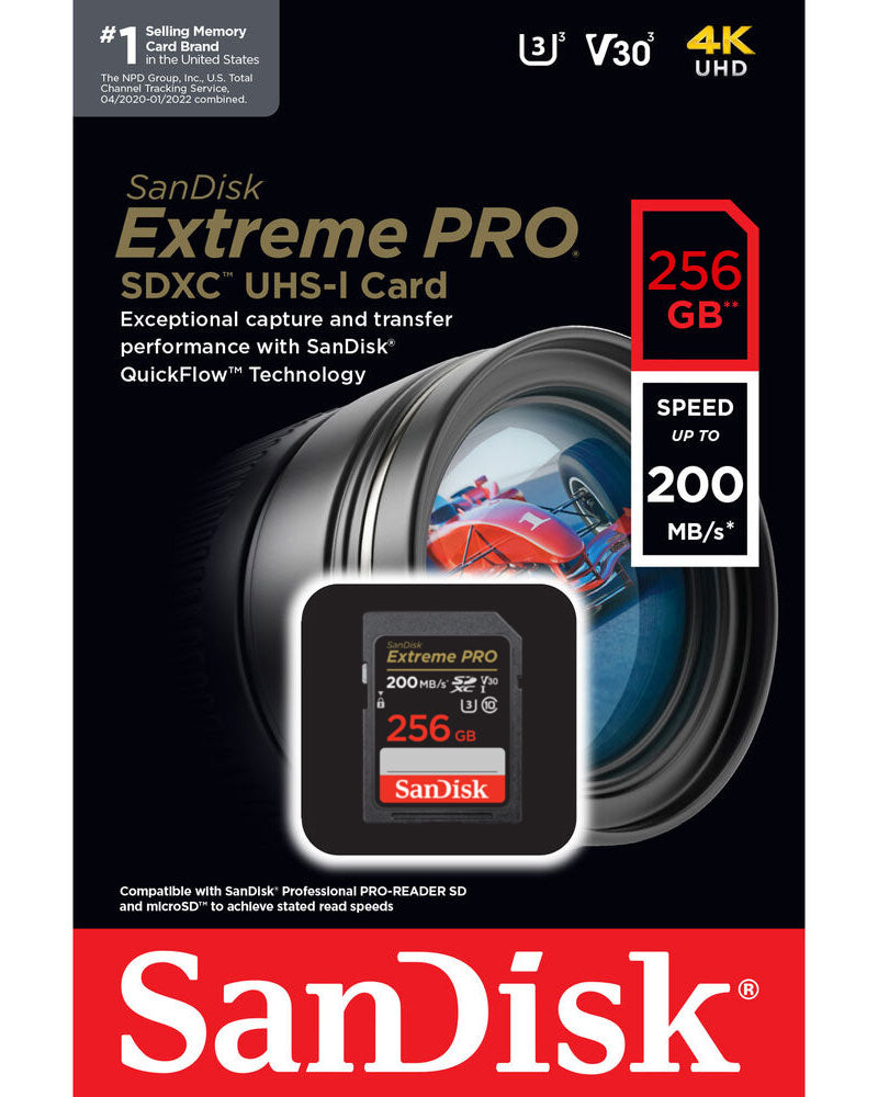 Карта памет SDXC SanDisk Extreme Pro, 256Gb, Клас 10 / UHS-1 U3 SDSDXXD-256G-GN4IN