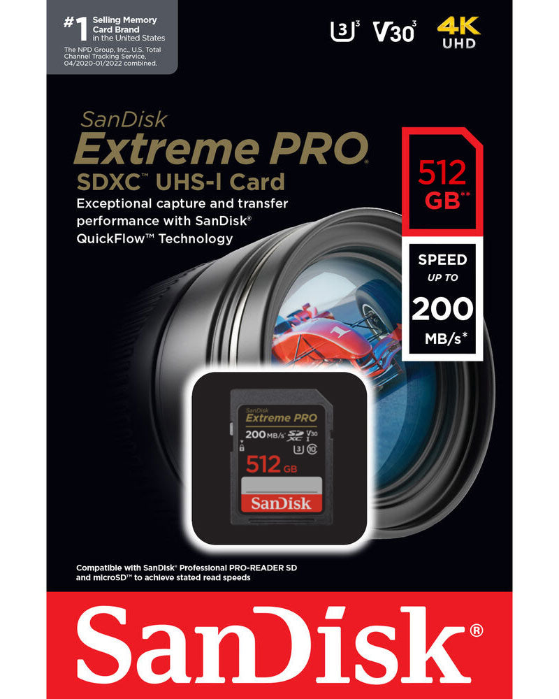 Карта памет SDXC SanDisk Extreme Pro, 512Gb, Клас 10 / UHS-1 U3 SDSDXXD-512G-GN4IN