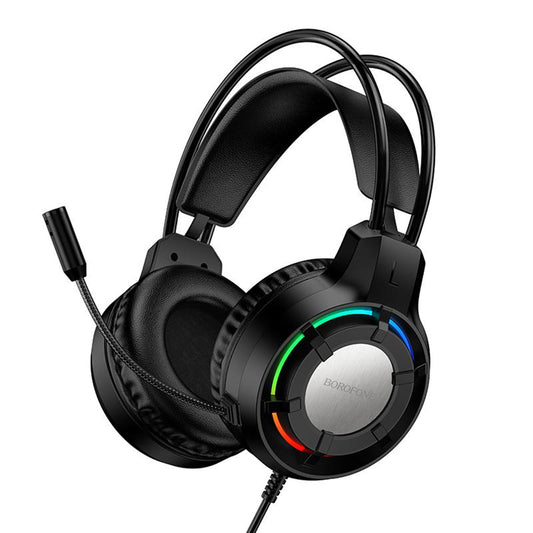 Геймърски слушалки 3.5мм Borofone BO112 Wave, RGB, 2м, Черни