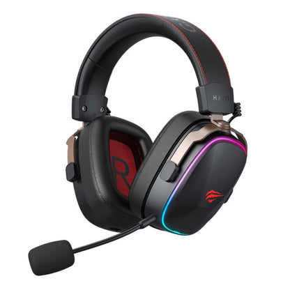Геймърски безжични слушалки HAVIT H2039BG, RGB, BT / Wi-Fi / Wired, Черно Окра