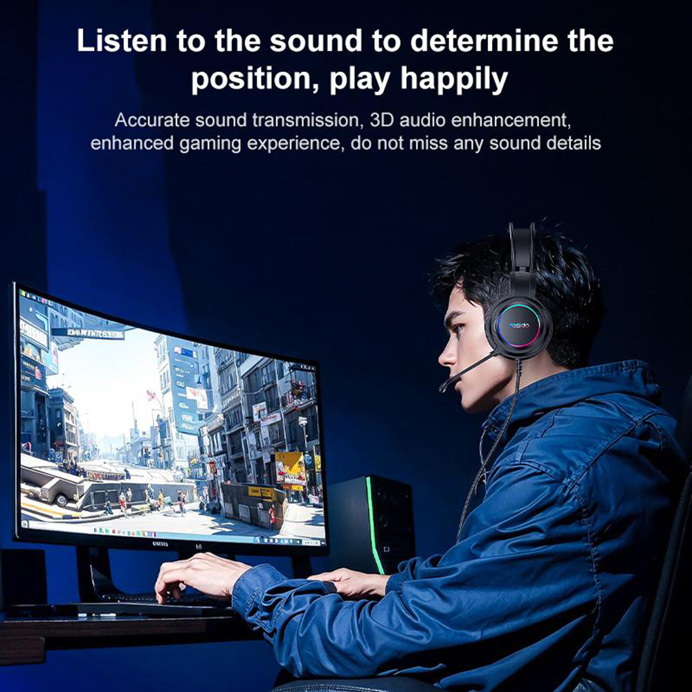 USB Gaming Headphones Yesido EK05, RGB, 1.2m, Black