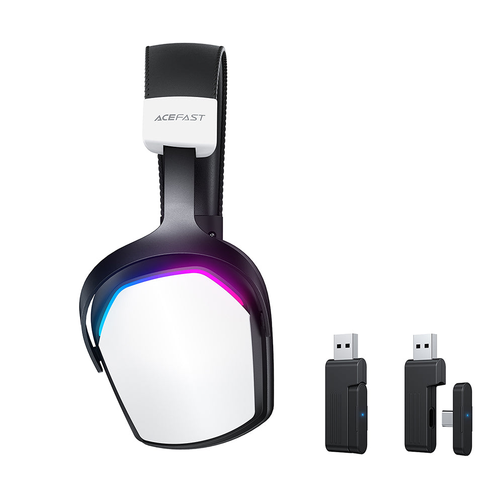 Геймърски безжични слушалки Acefast H11, RGB, BT / Wi-FI / Wired, Бели