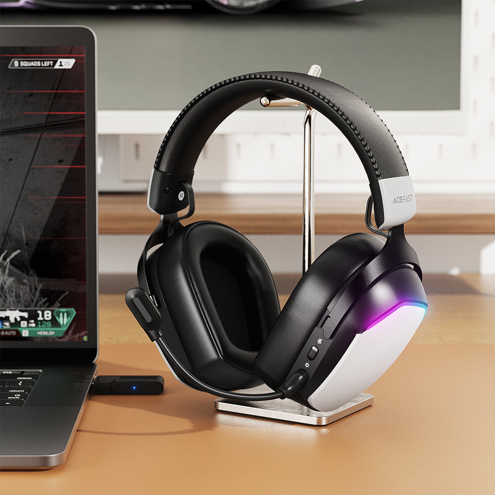 Геймърски безжични слушалки Acefast H11, RGB, BT / Wi-FI / Wired, Бели