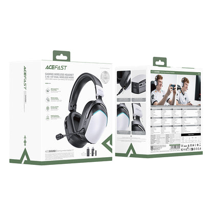 Геймърски безжични слушалки Acefast H11, RGB, BT / Wi-FI / Wired, Бели