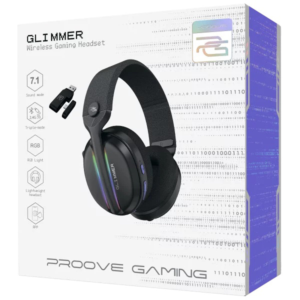 Слушалки за игри Proove Glimmer Wireless, RGB, BT / Wi-Fi / Wired, Черно-лилави WHGL00022016