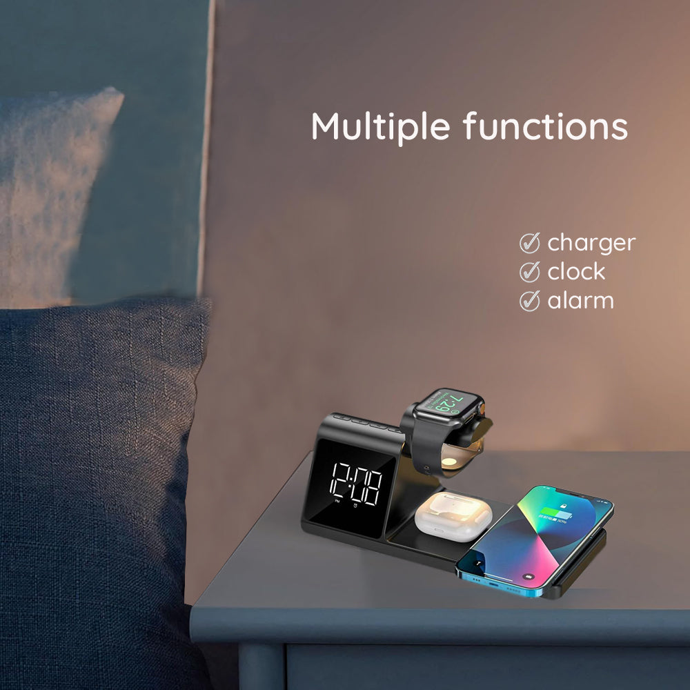 Цифров часовник HAVIT W3042 4в1 с безжично зареждане QI, Черен