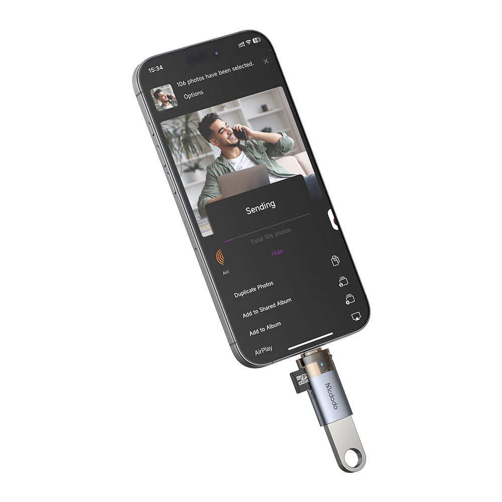 Четец за карти Lightning McDodo OT-7850, USB-A (OTG) - microSD, Черен