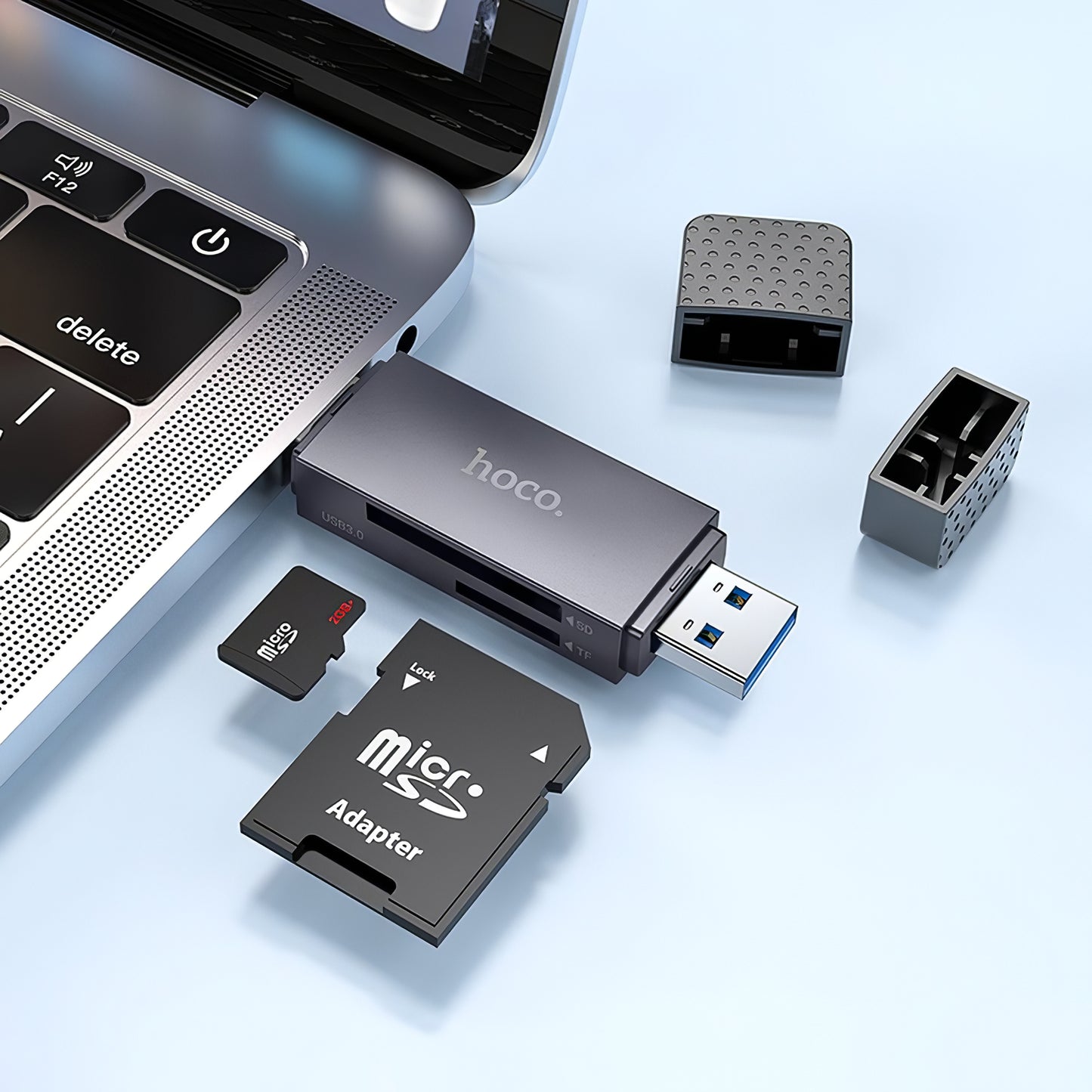 Четец на карти USB / USB-C HOCO HB45, SD - microSD, USB 2.0, сив 