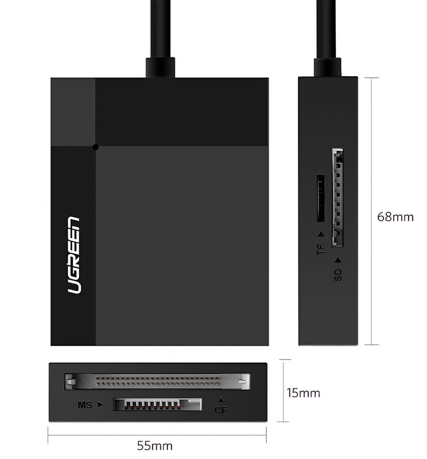 Четец за карти USB 3.0 UGREEN CR125, SD - microSD - CF - MS, Черен