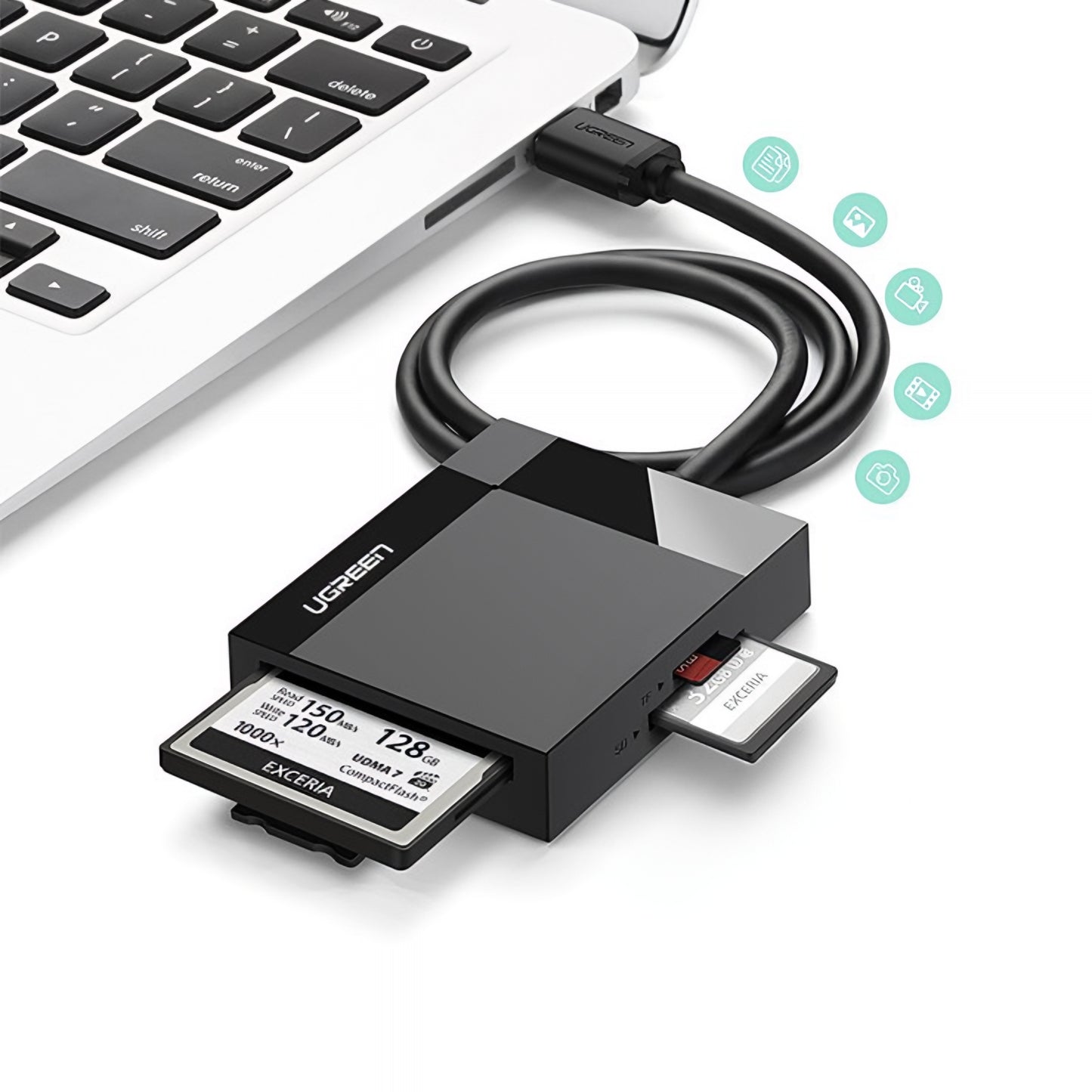 Четец за карти USB 3.0 UGREEN CR125, SD - microSD - CF - MS, Черен