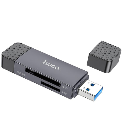 Четец на карти USB / USB-C HOCO HB45, SD - microSD, USB 2.0, сив 