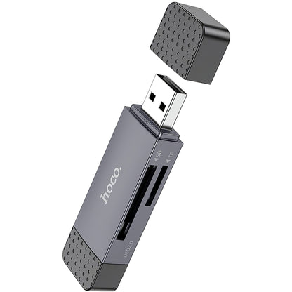 Четец на карти USB / USB-C HOCO HB45, SD - microSD, USB 2.0, сив 