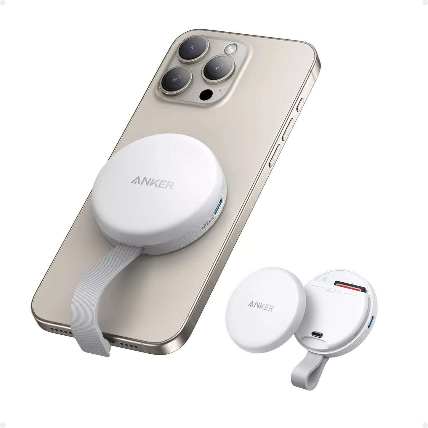 Четец за карти USB-C Anker MagGo за Apple iPhone USB-C, SD - microSD, Бял A83D1G21