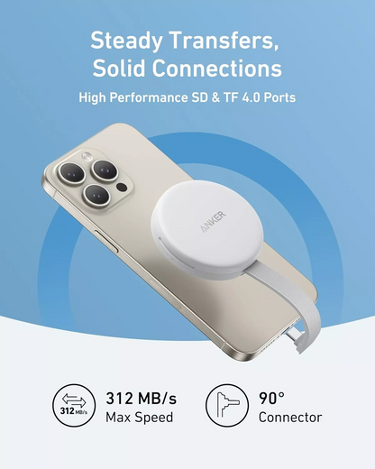 Четец за карти USB-C Anker MagGo за Apple iPhone USB-C, SD - microSD, Бял A83D1G21