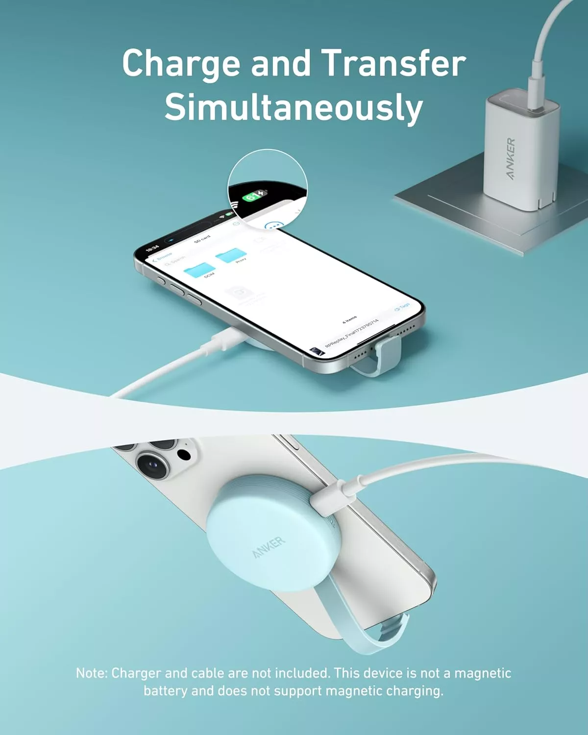 Четец за карти USB-C Anker MagGo за Apple iPhone USB-C, SD - microSD, Бял A83D1G21