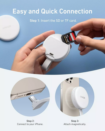 Четец за карти USB-C Anker MagGo за Apple iPhone USB-C, SD - microSD, Бял A83D1G21