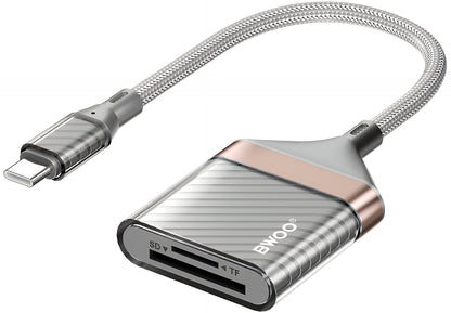 Четец за карти USB-C BWOO BZ64, SD - microSD, Сив