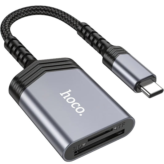 USB-C четец за карти HOCO UA25, SD - microSD, сив 