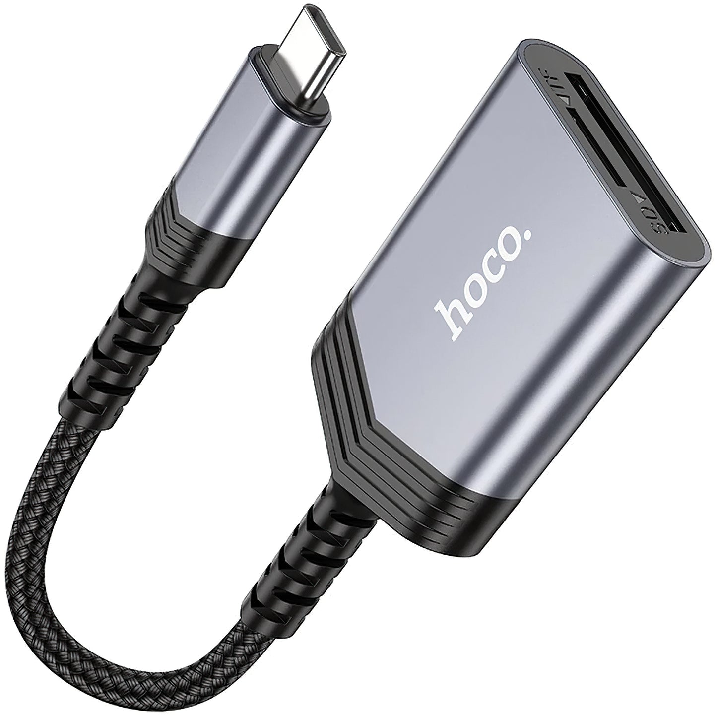 USB-C четец за карти HOCO UA25, SD - microSD, сив 