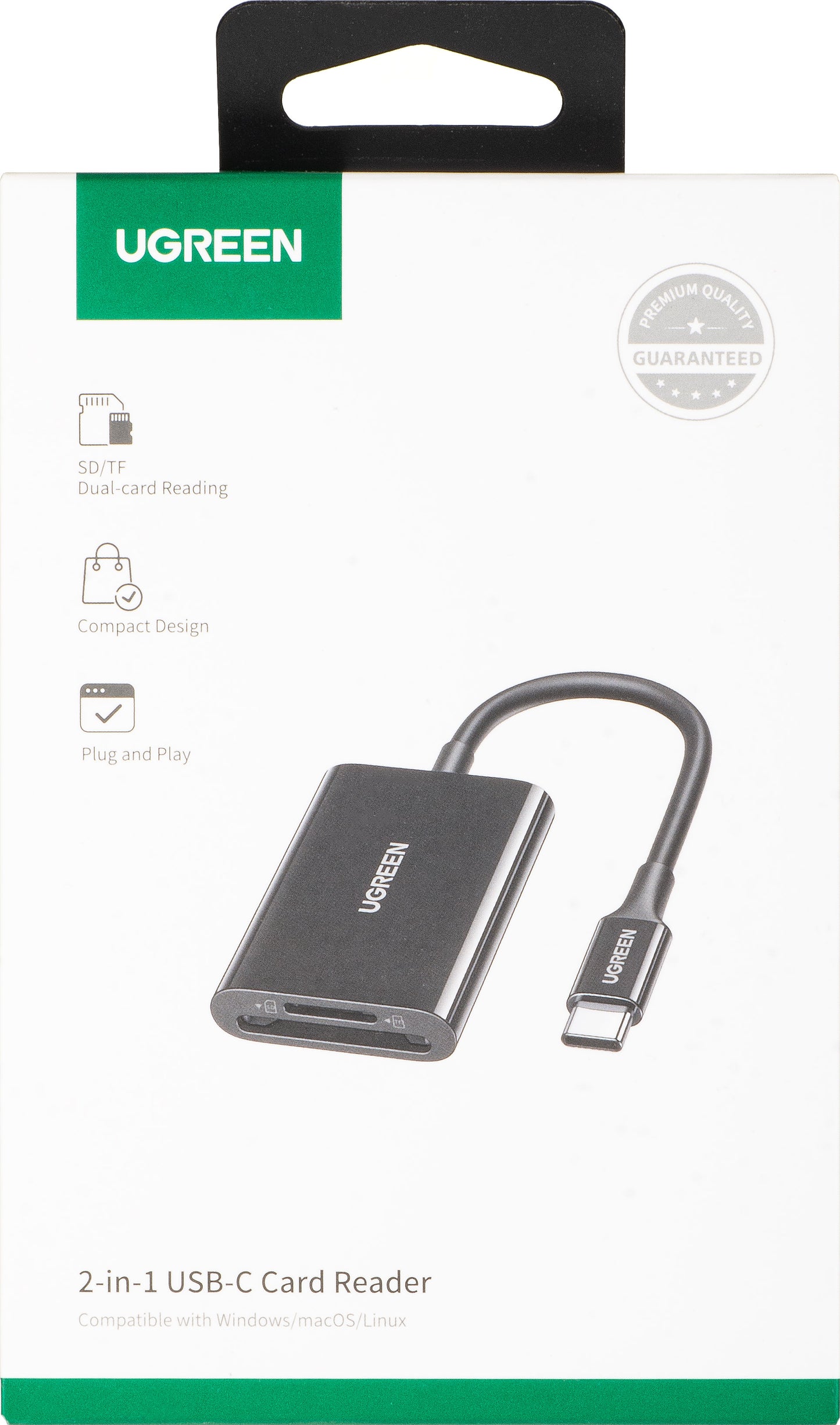 Четец за карти USB-C UGREEN CM265, SD - microSD, Черен