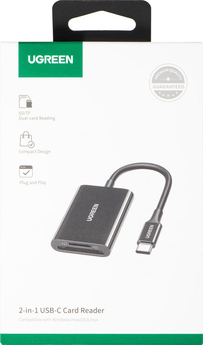 Четец за карти USB-C UGREEN CM265, SD - microSD, Черен