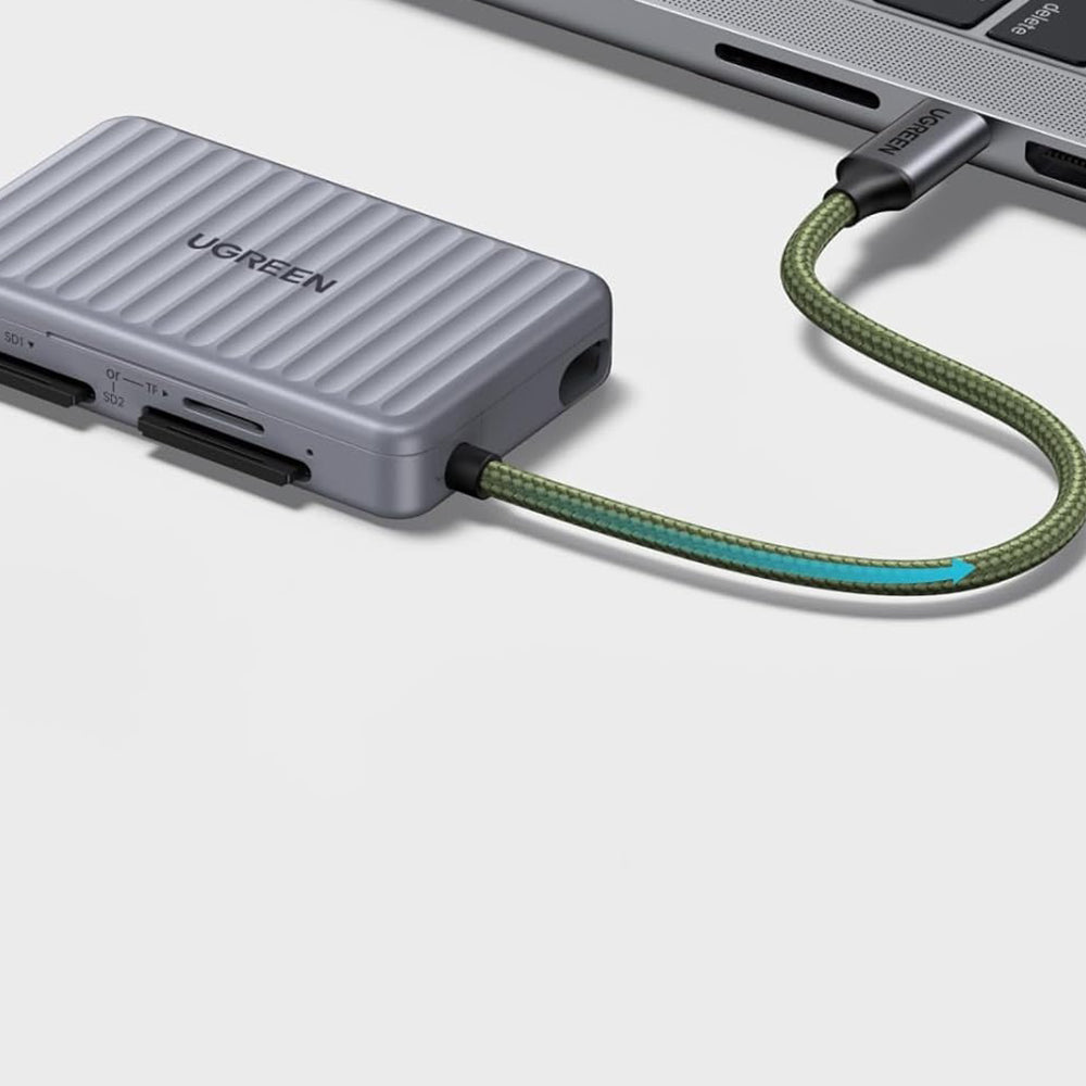 Четец за карти USB-C с органайзер UGREEN 55886, 2 x SD - microSD, Сив