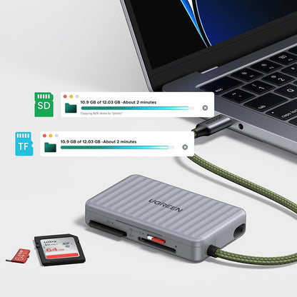 Четец за карти USB-C с органайзер UGREEN 55886, 2 x SD - microSD, Сив