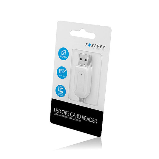 Четец за карти USB / microUSB Forever, SD - microSD, бял
