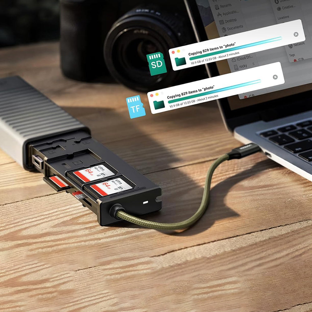 Четец за карти USB / USB-C с органайзер UGREEN CM856 (55899), 2 x SD - microSD, Сив