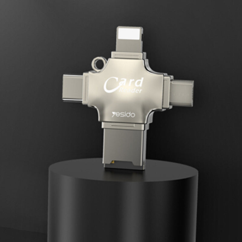 Четец за карти USB / USB-C / Lightning / microUSB Yesido GS13, microSD, Сребрист