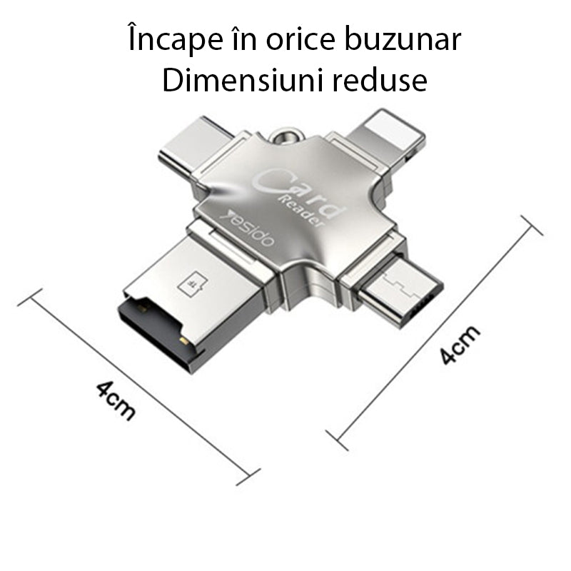 Четец за карти USB / USB-C / Lightning / microUSB Yesido GS13, microSD, Сребрист