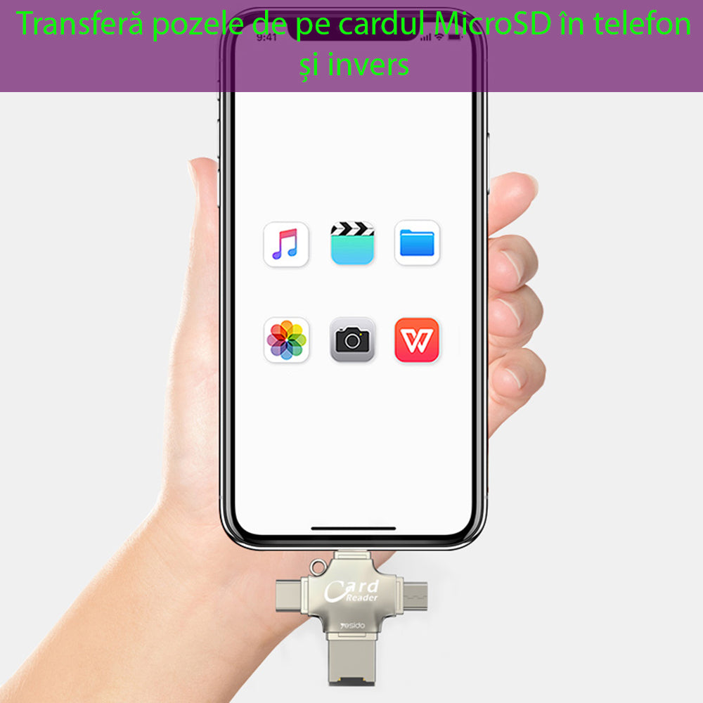 Четец за карти USB / USB-C / Lightning / microUSB Yesido GS13, microSD, Сребрист