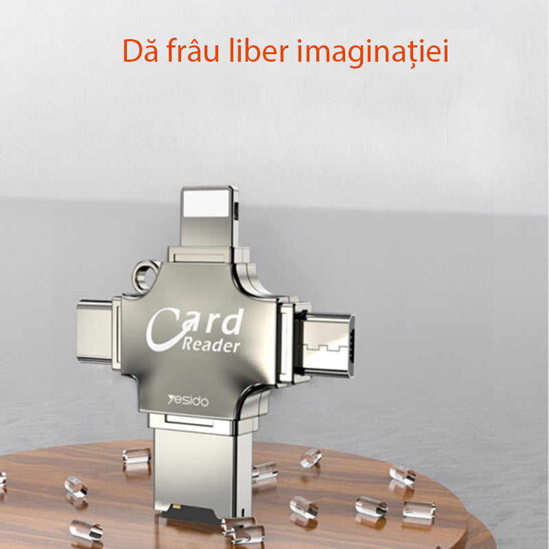 Четец за карти USB / USB-C / Lightning / microUSB Yesido GS13, microSD, Сребрист