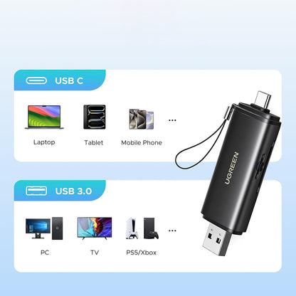 Четец за карти USB / USB-C UGREEN CM803 (65024), SD - microSD, Черен
