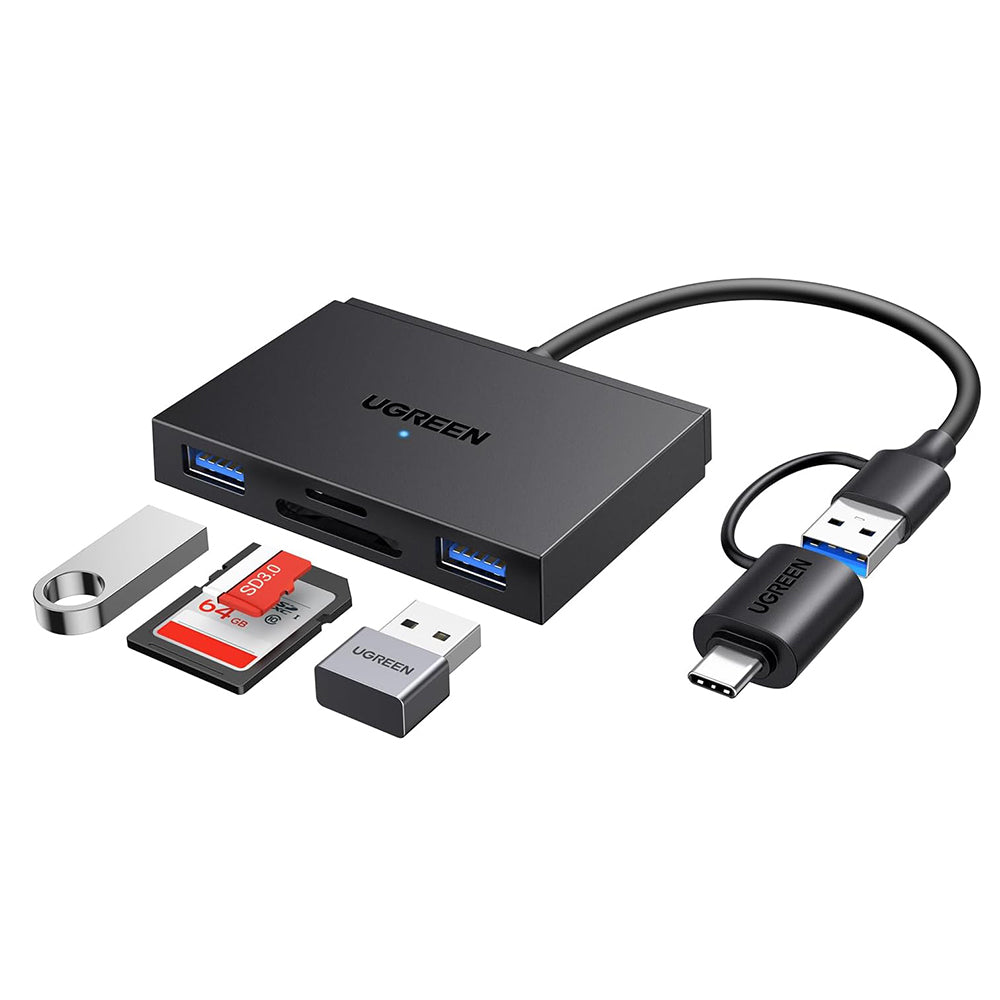 Четец за карти USB / USB-C UGREEN CM812 (45167), SD - microSD - 2 x USB-A, Черен