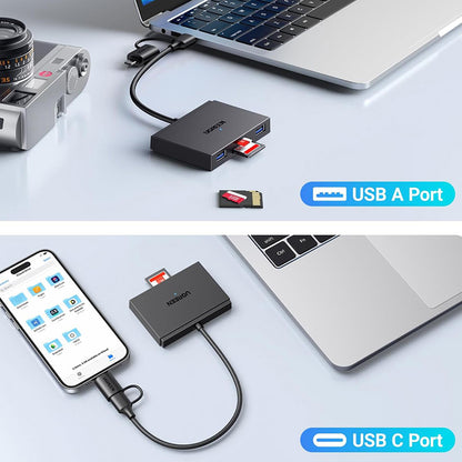 Четец за карти USB / USB-C UGREEN CM812 (45167), SD - microSD - 2 x USB-A, Черен