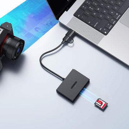 Четец за карти USB / USB-C UGREEN CM812 (45167), SD - microSD - 2 x USB-A, Черен