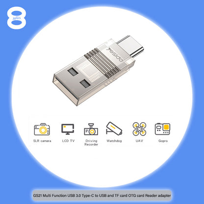 USB / USB-C Card Reader Yesido GS21, microSD, Transparent