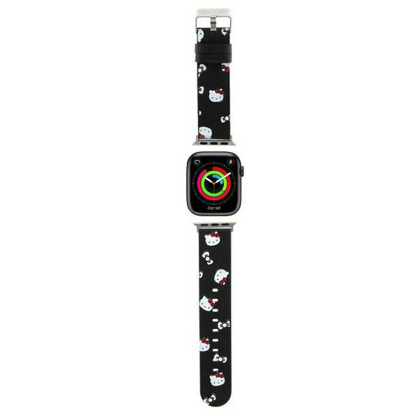 Каишка Hello Kitty Leather Kitty & Bows за Apple Watch 42mm / 41mm / 40mm / 38mm Series, Черна