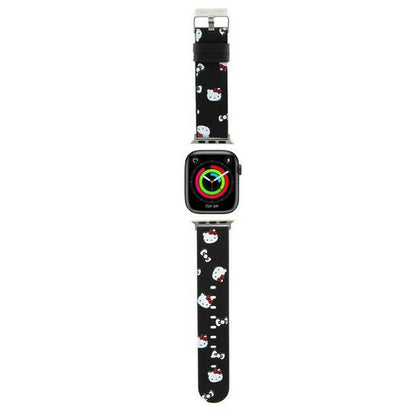Каишка Hello Kitty Leather Kitty & Bows за Apple Watch 42mm / 41mm / 40mm / 38mm Series, Черна