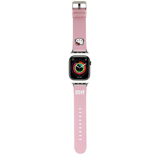 Каишка Hello Kitty Leather Kitty Head за Apple Watch 42mm / 41mm / 40mm / 38mm Series, Розова