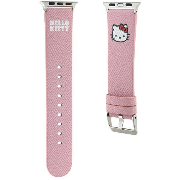 Каишка Hello Kitty Leather Kitty Head за Apple Watch 42mm / 41mm / 40mm / 38mm Series, Розова