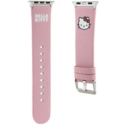 Каишка Hello Kitty Leather Kitty Head за Apple Watch 42mm / 41mm / 40mm / 38mm Series, Розова